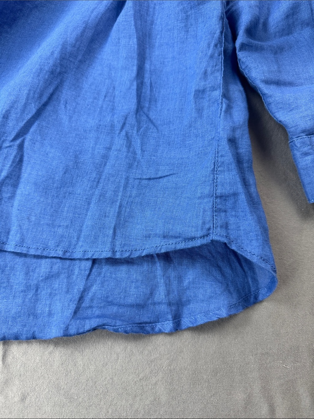 Sigrid Olsen 100% Linen Colbalt Blue Button Front Shirt Tunic Roll Tab Size XL - Picture 9 of 11
